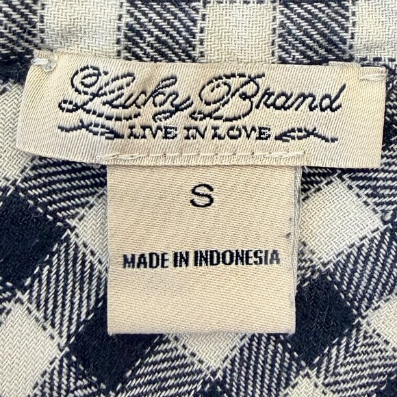 Lucky Brand Long Sleeve Flannel Button Down Shirt Women S Black White Checkered - Picture 4 of 7